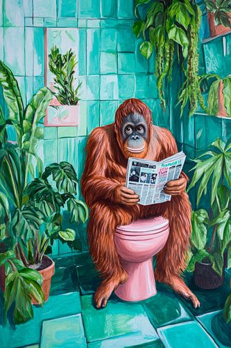 Gorilla on the toilet with newspaper by Poster Art Shop