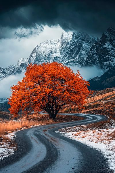 Autumn tree on a winding path by Poster Art Shop