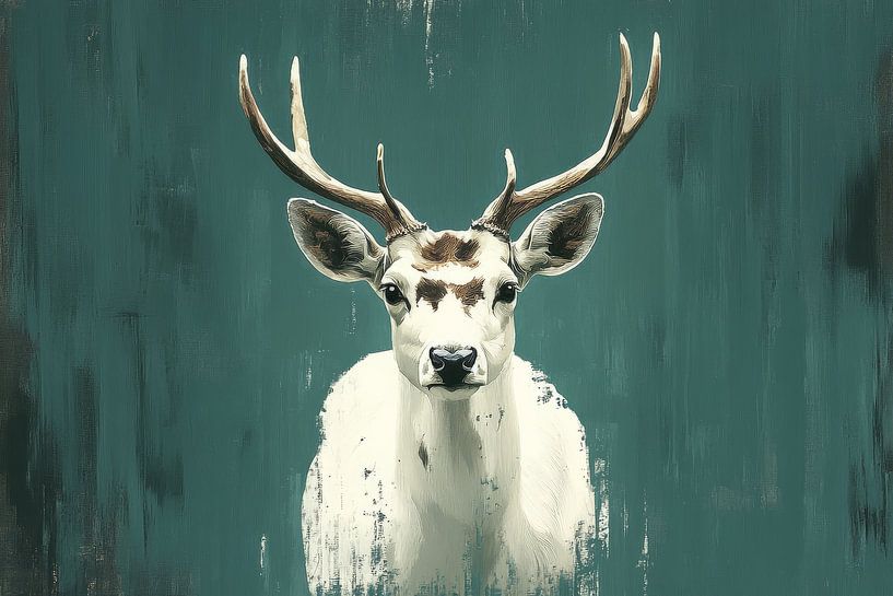 Hirsch Porträt in Serene Green Majestic Silence von Eva Lee