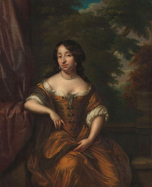 Portret van Anna Maria Hoeufft, echtgenote van Jan Boudaen Courten, Caspar Netscher. van Meesterlijcke Meesters