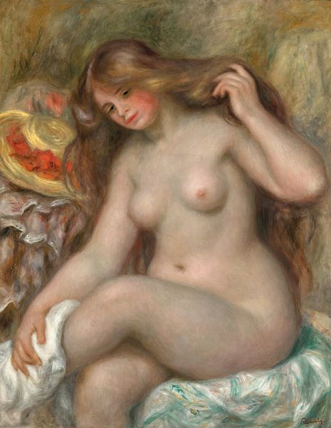 Baadster met los blond haar, Pierre Auguste Renoir van Meesterlijcke Meesters