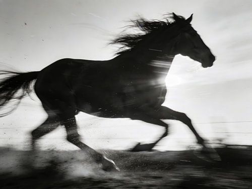 Black horse in full gallop