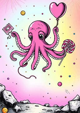 Roze Octopus met snoepjes en cassette van MIROKKU