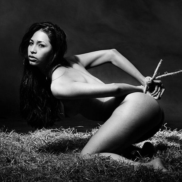Mooie naakte vrouw vastgebonden in sensuele bondage bdsm setting van Photostudioholland