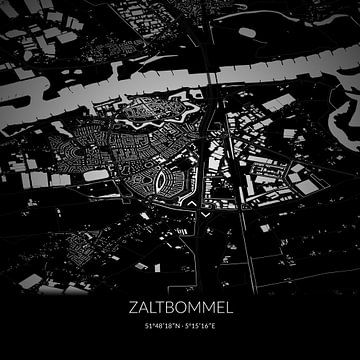 Zwart-witte landkaart van Zaltbommel, Gelderland. van Rezona