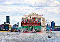 Containerschip bij de uitgang