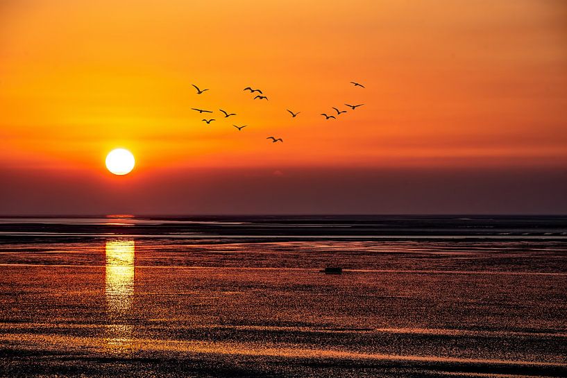 Sunset over the Wadden Sea by Thomas Riess