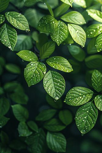 Glinsterende dauwdruppels op groene bladeren