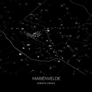 Schwarz-weiße Karte von Mariënvelde, Gelderland. von Rezona