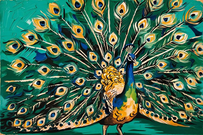 Bunter Pfau mit breitem Gefieder von Art & Soul Creations