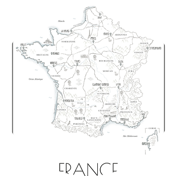 Poster met de landkaart van Frankrijk (tekening) van Martijn Joosse