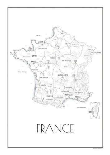 Poster met de landkaart van Frankrijk