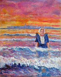 Zeeland girl in the surf at high tide by simonevanbelkom