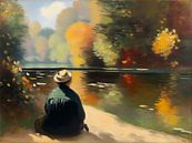 Digital Art- Old Man at the Lake in Watercolour Style by A.D. Digital ART thumbnail