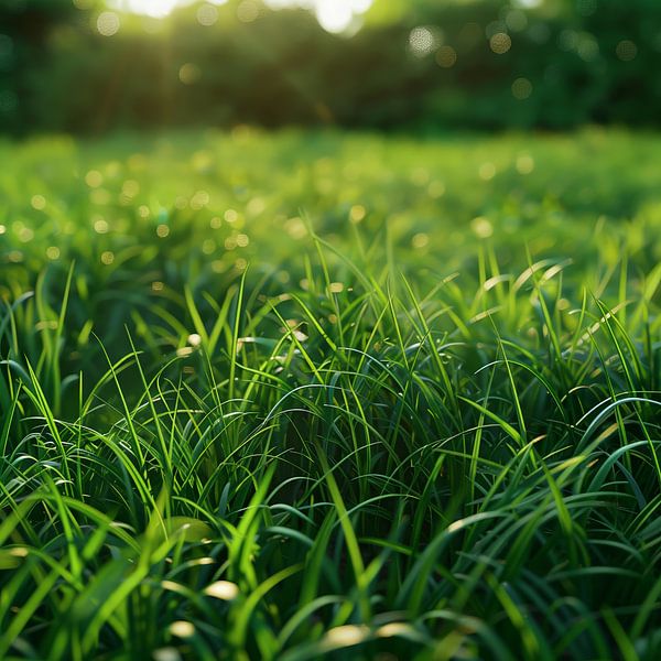 Mooie wazige achtergrondafbeelding van lentenatuur met een netjes getrimd gazon omringd door bomen op een heldere zonnige dag. van de-nue-pic