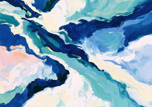 Abstract composition in blue, turquoise and white