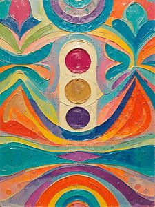 Kleurrijk abstract schilderij met organische vormen