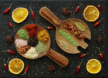 Still life with spices in unusual colours and shapes by Saskia Dingemans