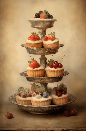 Fruchtige Vintage-Kuchen auf der Etagere