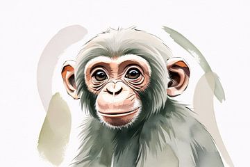 Moderne chimpansee aquarel kunst van Art & Soul Creations