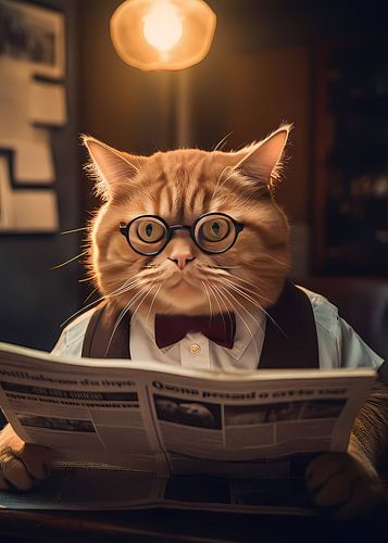 Funny Cat Glasses Reading Poster