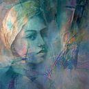 The girl with the hair scarf in gold, violet and turquoise von Annette Schmucker Miniaturansicht