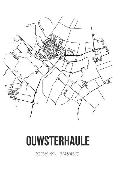 Ouwsterhaule (Fryslan) | Landkaart | Zwart-wit van Stad & Wand