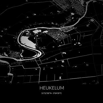 Black-and-white map of Heukelum, Gelderland. by Rezona