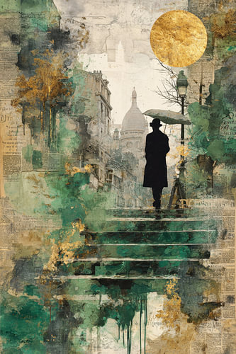 Golden Moon in Paris – Elegant Green Painting
