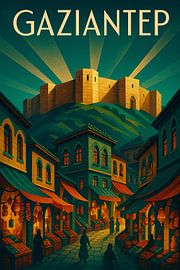 Gaziantep Art Deco Travel Poster Print by Travel Shop