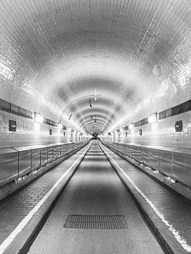 Old Elbe Tunnel in Hamburg - black and white by Werner Dieterich