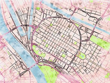 Map of Mannheim centrum with the style 'Soothing Spring' by Maporia