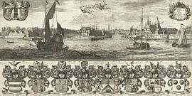 Coenraet Decker, View of Delfshaven and arms of the mayors of Delft during the years 1675-1677 by Atelier Liesjes