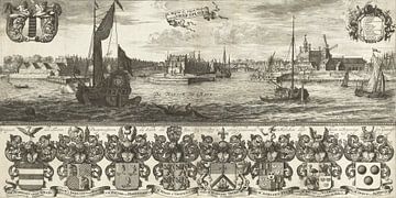 Coenraet Decker, Ansicht von Delfshaven und Wappen der Bürgermeister von Delft in den Jahren 1675-16 von Atelier Liesjes