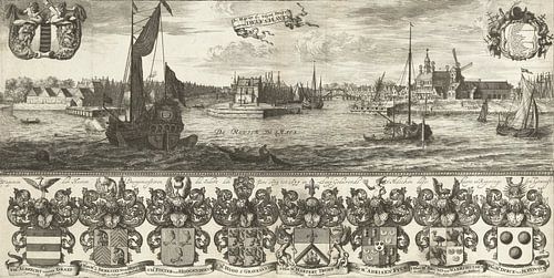 Coenraet Decker, Vue de Delfshaven et armes des bourgmestres de Delft pendant les années 1675-1677