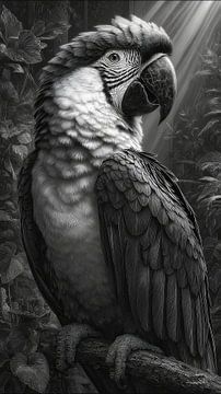 zwart-wit papegaai-kaketoe-ara van Gelissen Artworks