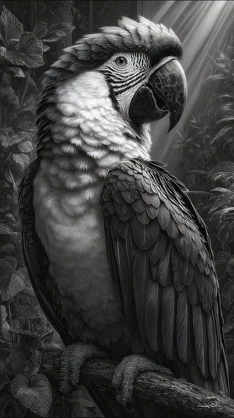 zwart-wit papegaai-kaketoe-ara van Gelissen Artworks