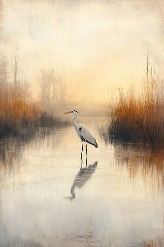 Reiger in rustgevend landschap