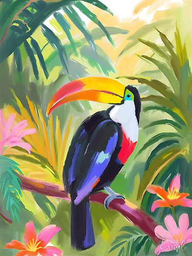 Vrolijke Toekan in Tropisch Bladgroen