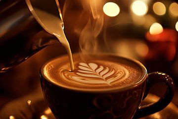 Creatieve latte art met stoomontwerp van Poster Art Shop