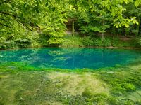 Blick auf den Blautopf mit türkisfarbenem Wasser
