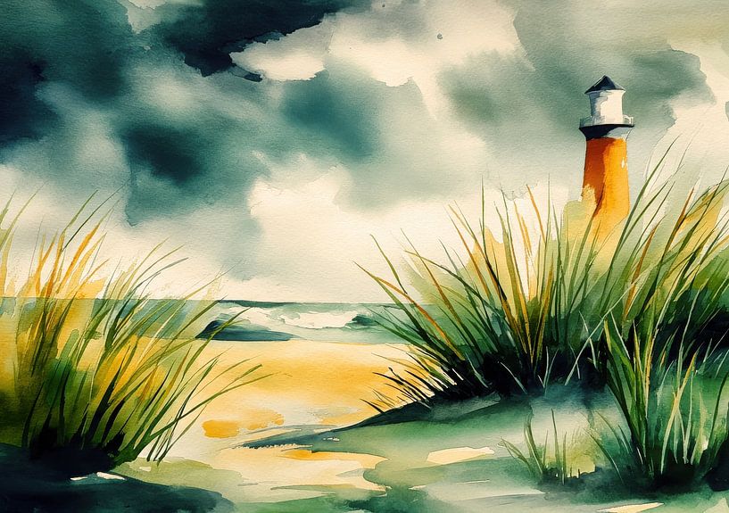 Lighthouse on the coast - watercolour by Niklas Maximilian