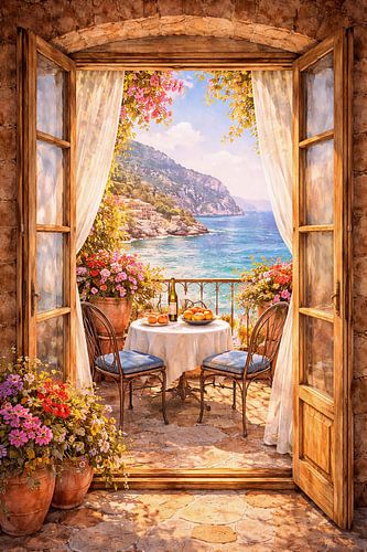 Mediterraan balkon met uitzicht op zee