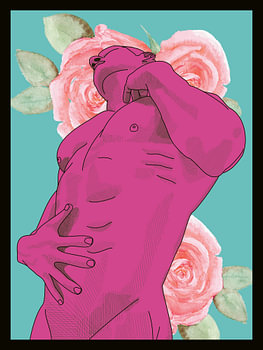 Lebendige, maskuline Form mit rosa Rosen auf türkisfarbenem Hintergrund