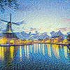 Schilderij Haarlem Spaarne met Molen de Adriaan in Stijl Van Gogh van Slimme Kunst.nl