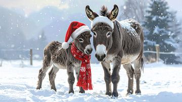 Donkeys in the snow at Christmas...