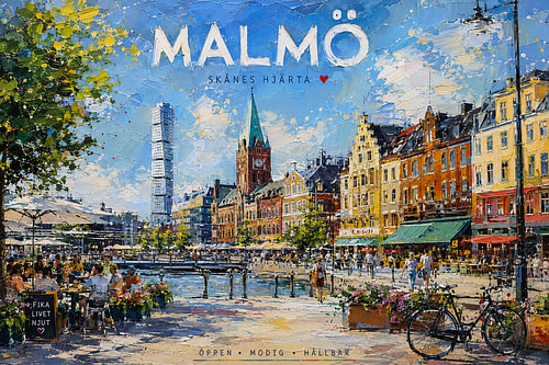 Een schilderij van Malmö, Zweden – Een prachtige stad in Europa.