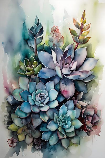 Aquarel Succulenten van NJ Midnight Studio