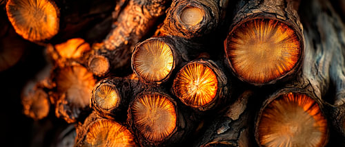 Boomstammen in warm licht - natuurdetail