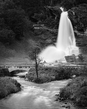 Steinsdalsfossen waterfall in Black and White by Henk Meijer Photography